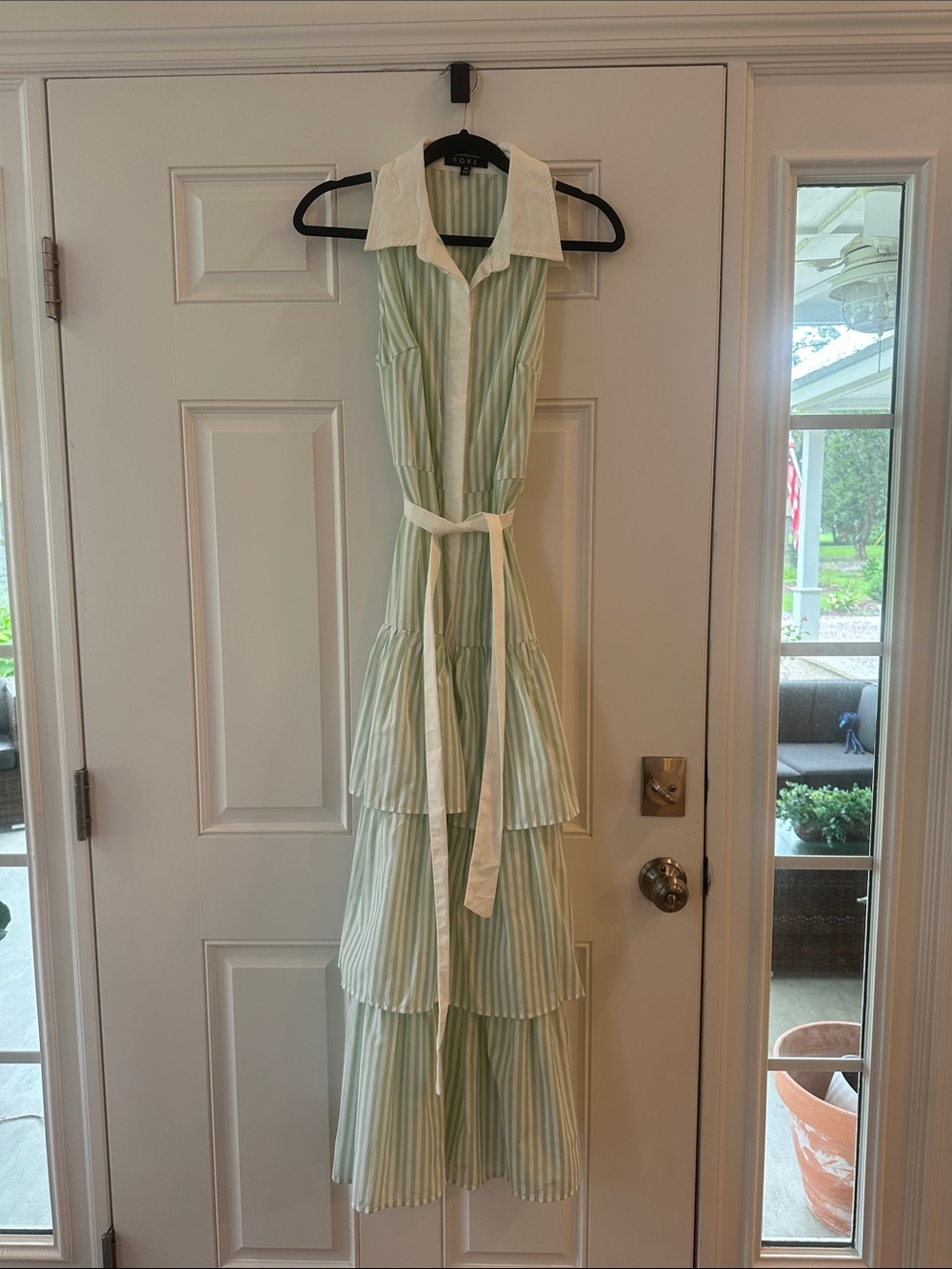 Fore Sleeveless Tiered Striped Maxi Dress in Mint & White